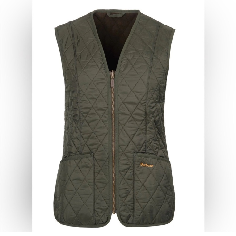 Barbour Women's Fleece Betty Zip-In Liner vest gilet dark olive green size 4
